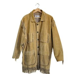 Vintage 90s Scully Men Parchment Trail Jacket Fringe Western Tan Suede 46 Cowboy